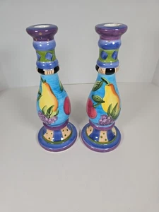 Par de candelabros pintados a mano Bella Casa por Ganz diseño de frutas 10,5" de alto - Imagen 1 de 11