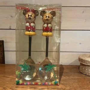 Disney Store Tiki Kingdom Mickey & Minnie Mouse Serving Spoon & Fork Stainless - Picture 1 of 7