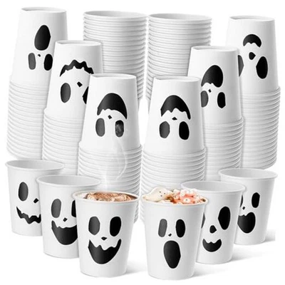  120 Piezas Tazas de Papel Desechables Halloween 8oz Fantasma Beber Halloween Fantasma Foto 1 de 4