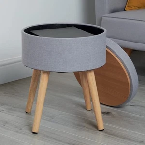 NEW Home Storage Stool Round Ottoman Chair Cushioned Top Gray H45cm D36cm π©ΆποΈ - Picture 1 of 1