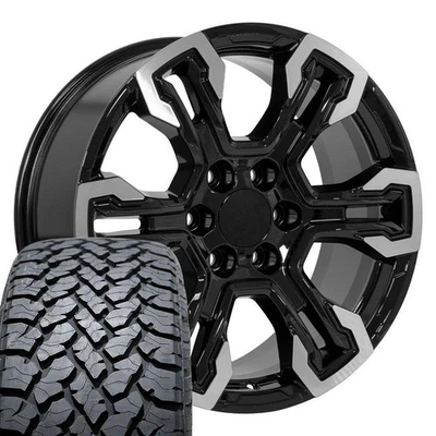 20x9 Black 14089 OE Wheels & 275/55R20 AT Tires Set 6x139.7 - Image 1 of 4