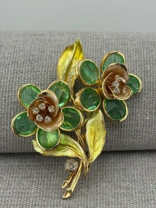 Vintage Vendome Green Inverted Rhinestone Flower Brooch - Picture 1 of 14