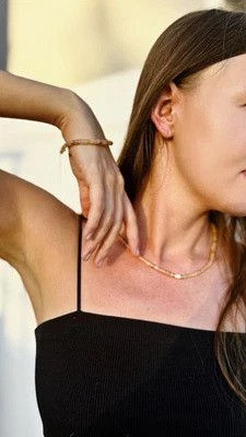 Handmade  Beaded Gemstone Necklace Colorful Boho Choker Pink Aventurine - Image 1 of 4