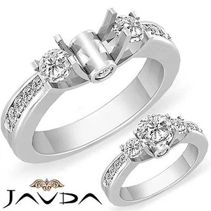 Classic 3 Stone Round Semi Mount Diamond Engagement Ring 18k White Gold 0.6 Ctw - Picture 1 of 2