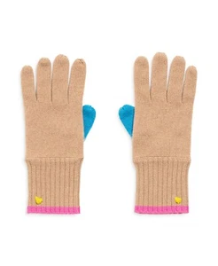 $128 Kerri Rosenthal 100% Cashmere Color Blocked Knit Gloves - Picture 1 of 1