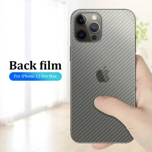 Película protectora de pantalla trasera de fibra de carbono transparente mate para iPhone 14 13 12 11 XR SE - Imagen 1 de 19