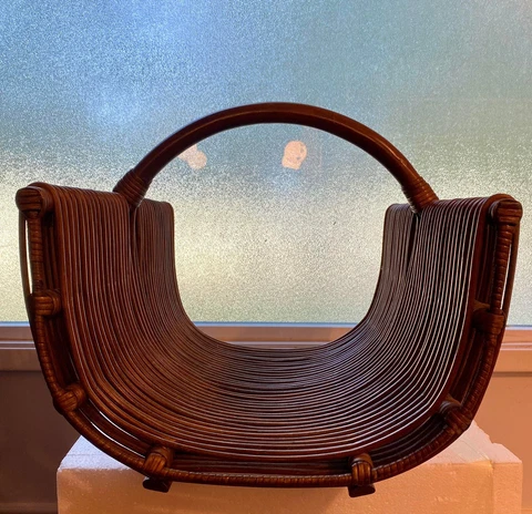 1970s Franco Albini Style Pencil Reed Wrapped Basket Log Holder 18” Deep Cover