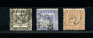 KMC4076-Germany-Baden #15-17 (G005) Coat of Arms 1862, perf 10, U, FVF,CV$395.00 - Picture 1 of 2