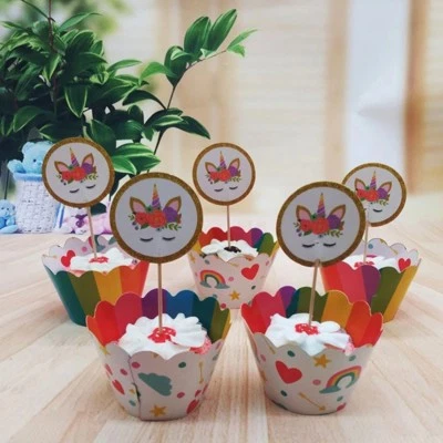Einhorn 12 St.Topper und Wrapper Set /für 12 Muffins Hüllen Papierförmchen - Bild 1 von 3