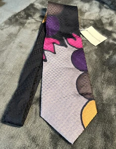 Mens Tie Necktie Robert Daskal Artist Signed Gray Purple Silk - Picture 1 of 6