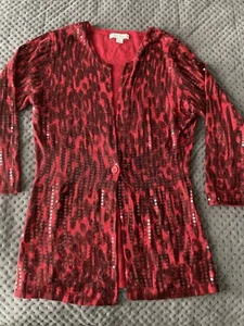 New York & Co Women Cardigan Sweater Animal Print Red Sequin Sz XS/S - Picture 1 of 4