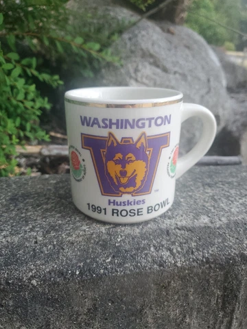 Vtg 1991 Washington Huskies College Football Rose Bowl Coffee Mug Cup Cover