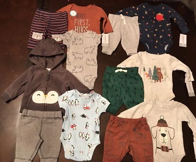 Carters NEONATO neonato bambino ragazzi lotto abiti pinguino cane orso pile - Immagine 1 di 4