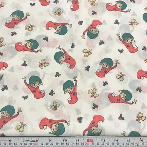 Vintage Precious Moments Christmas White Cotton Blend Fabric by the HALF YARD - Picture 1 of 2