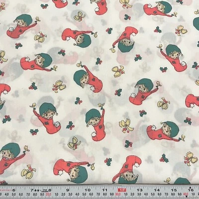 Vintage Precious Moments Christmas White Cotton Blend Fabric by the HALF YARD - Image 1 of 2