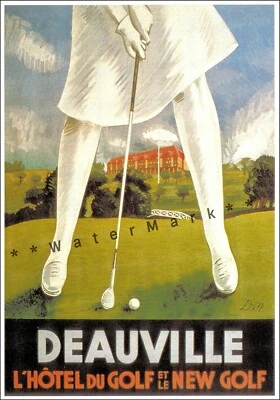 Póster impreso vintage de complejo de golf Normandy Deauville Francia para damas estilo retro  Foto 1 de 4