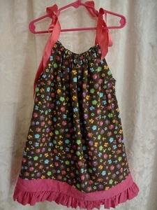Handmade Fall Dress Flowers Owl & Butterflies, Pink Ruffles & Ribbons Girl's 4/5 - Picture 1 of 8
