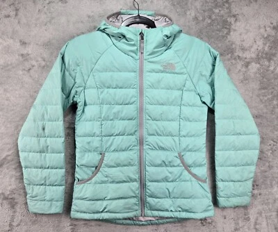 Chaqueta de esquí The North Face para niñas con capucha acolchada 550 talla L 14/16 azul verde Foto 1 de 4