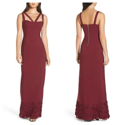 NUEVO Maxi Vestido Maria Bianca Nero 8 Katie Borgoña Nuevo con Etiquetas $360 Apliques Florales Foto 1 de 4
