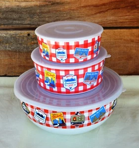 Disney Happy Camper Food Storage Serving Bowls 1 Enamelware 2 Melamine w Lids - Picture 1 of 22