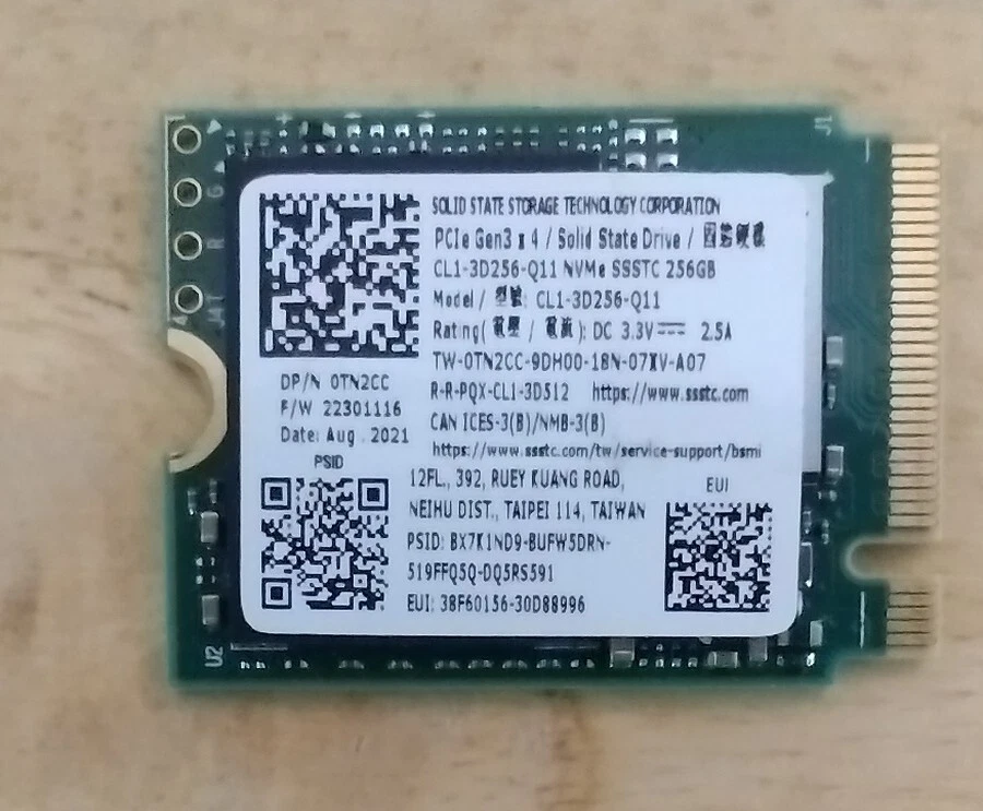 SSSTC 256GB M.2 NVMe 2230 Solid State Drive CL1-3D256-Q11 Dell TN2CC - Image 1 of 1