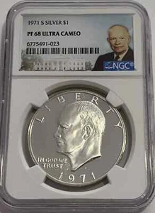 1971 S Silver Eisenhower Dollar $1 NGC PF 68  Ultra Cameo - Picture 1 of 2