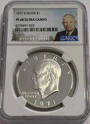 1971 S Silver Eisenhower Dollar $1 NGC PF 68  Ultra Cameo - Image 1 of 2