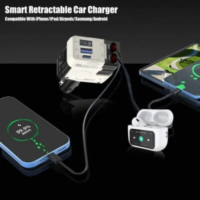 Cargador de coche retráctil USB-C PD adaptador de carga rápida para iPhone/iPad/Android Foto 1 de 4