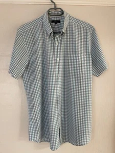 Jeff Banks Cotton Oxford Shirt Short Sleeves blue green check, Size Medium - Picture 1 of 9