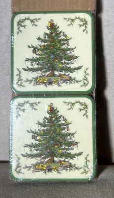 New Spode Christmas Tree Pimpernel Coasters Set Of 4 England Corkboard - Image 1 of 4