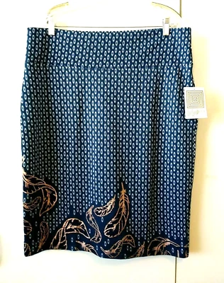 全新 女式 LULAROE ELEGANT 海军蓝 金色 FEATHER 笔裙 加大尺寸 3XL — 第 1/3 张图片