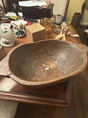 Vintage Primitive Hand Carved Wooden Bread Dough Bowl  Approx 20x11.5x 5.5 - Image 1 of 4