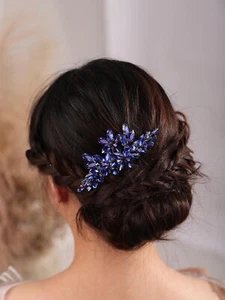 Women Girls Bridal Blue Crystal Rhinestone Wedding Hair Comb Teardrop Rhinest... - Picture 1 of 6