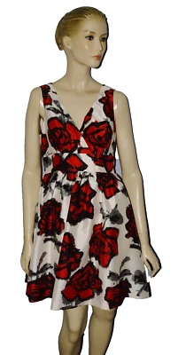 MAC & JAC NEW $99 NWT SZ M MEDIUM ROSE PRINT FIT FLARE SLEEVELESS DRESS - Image 1 of 4