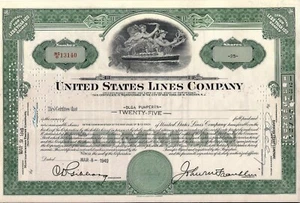 Stock certificate United States Lines Company 1950's - Picture 1 of 1