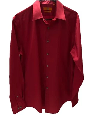 Egara 男式 16 码 (34-35) 超修身长袖红色纽扣衬衫 — 第 1/4 张图片