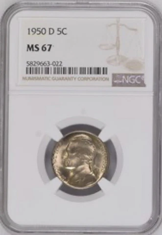 MS67 1950-D Rare Jefferson Nickel NGC  five cent 1950D Mint State 67 Coin 5 Cover