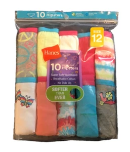 HANES GIRLS BRAND NEW SZ 12 HIPSTERS PANTIES 10 MULTIPACK 100% COTTON - Picture 1 of 6
