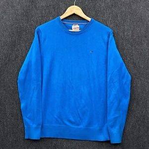 Tommy Hilfiger Mens Large Pullover Sweater Jumper Bright Blue Knit Classic Logo - Picture 1 of 18