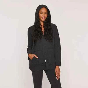 $496 The Cashmere Project Long Double Face Zip Hoodie | Deep Storm Heather | L - Picture 1 of 12