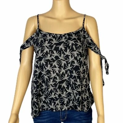 Mossimo Co. Black Leaf Palm Tree Strappy Gauzy Tank Cold Shoulder Top Med New  - Image 1 of 4