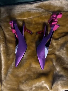 Kat Maconie New Satin Purple shoe with Pink Heel and Ribbon - Picture 1 of 10
