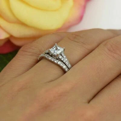 2,20Kt Prinzess Diamant Verlobungsring Frauen Hochzeit Ring Memoirering Band - Bild 1 von 4