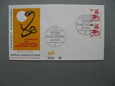 GERMANY BRD, 2x cover FDC 1974, vertical pairs from booklet safety at work - Image 1 of 2