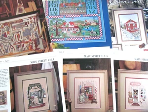 Counted Cross Stitch Patterns Main Street USA Farm Sampler Queens Mill Tools Q5 - Picture 1 of 11