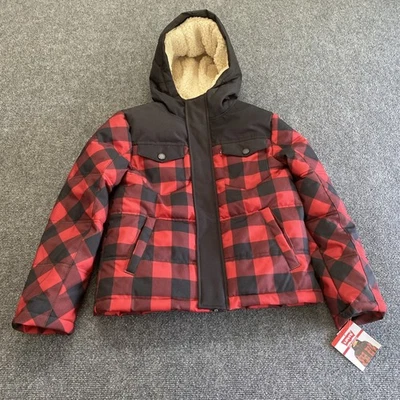 Levi's Boy Med. 10/12 Red/Black Buffalo Plaid Quilted Fleece Hoodie Jacket NWT!! - Image 1 of 4