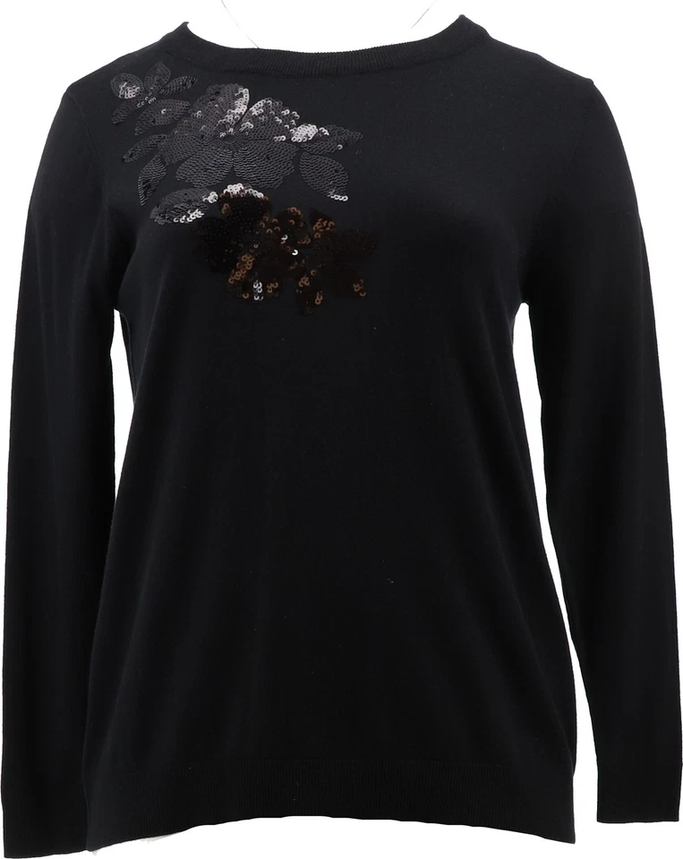 Suéter Floral DG2 Diane Gilman Mezcla Cuádruple Lentejuelas NEGRO L NUEVO (1018) Foto 1 de 1