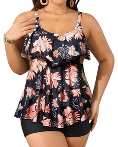 Women's Plus Size Tankini Swimsuits with Shorts Two Piece Bathing Suits Ruffl... - Picture 1 of 6