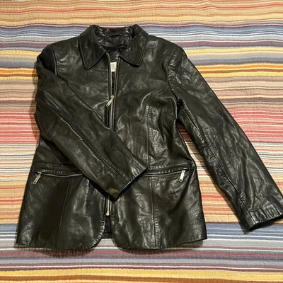 Valerie Stevens Womens Black New Zealand Lambskin Leather Blazer Jacket Size M - Image 1 of 4
