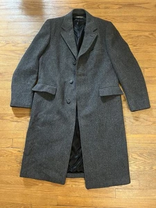 BROOKS BROTHERS Tweed Herringbone Vtg Wool Navy Blue Overcoat Sz 40L USA - Picture 1 of 10